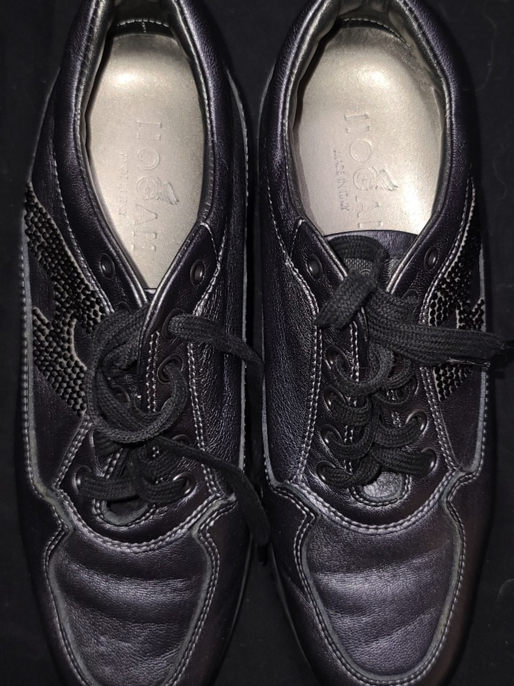 Hogan black Interactive leather sneakers  with rhinestone-embellished side logo